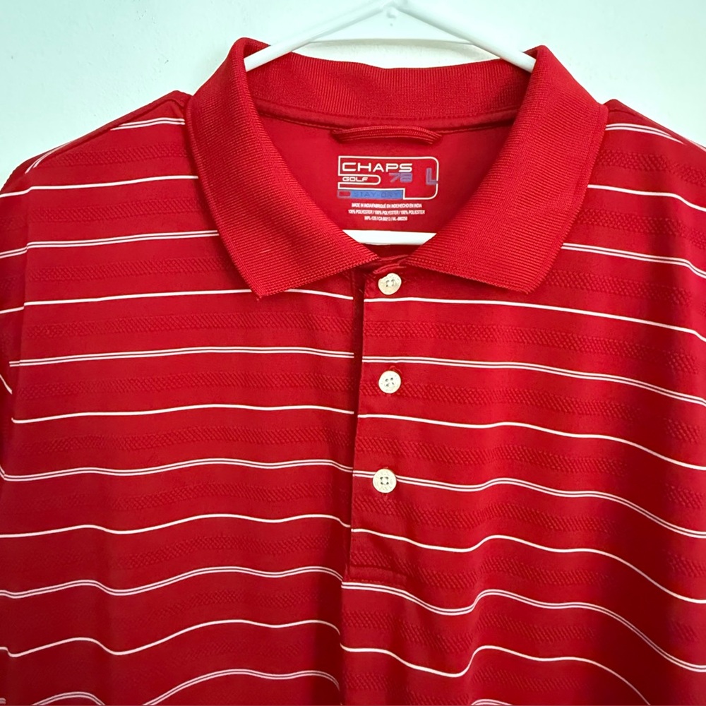 Chaps Men's Polo Shirt in Red and‎ White Stripes Size Large Golf